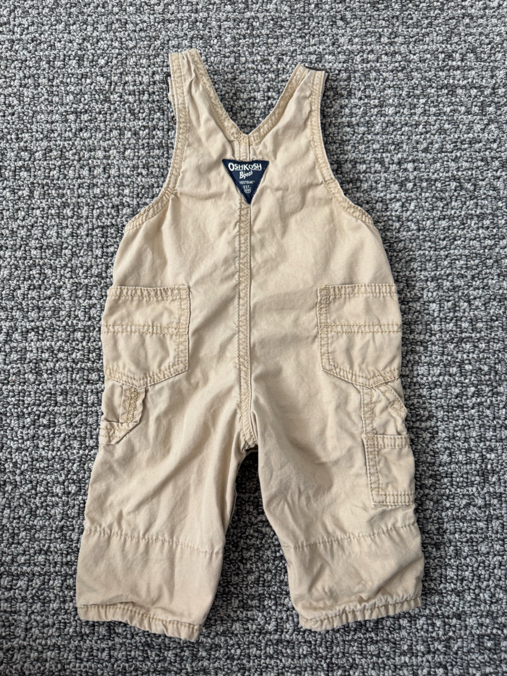 OshKosh B'gosh Khaki Baby Overalls with Plaid Lining - Picture 2 of 7